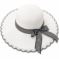 Palarie de Soare pentru Femei Alba cu Fundita Neagra Eleganta – Model Chic de Vara