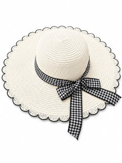 Palarie de Soare pentru Femei Alba cu Fundita Neagra Eleganta – Model Chic de Vara