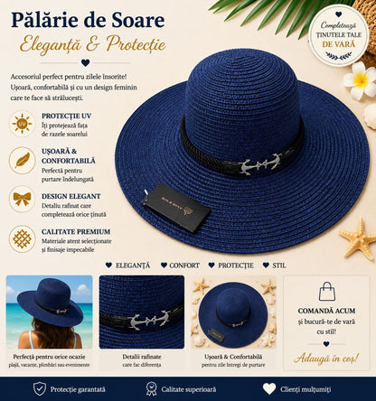 Palarie de Soare pentru Femei Bleumarin cu Detaliu Ancora – Model Elegant de Vara