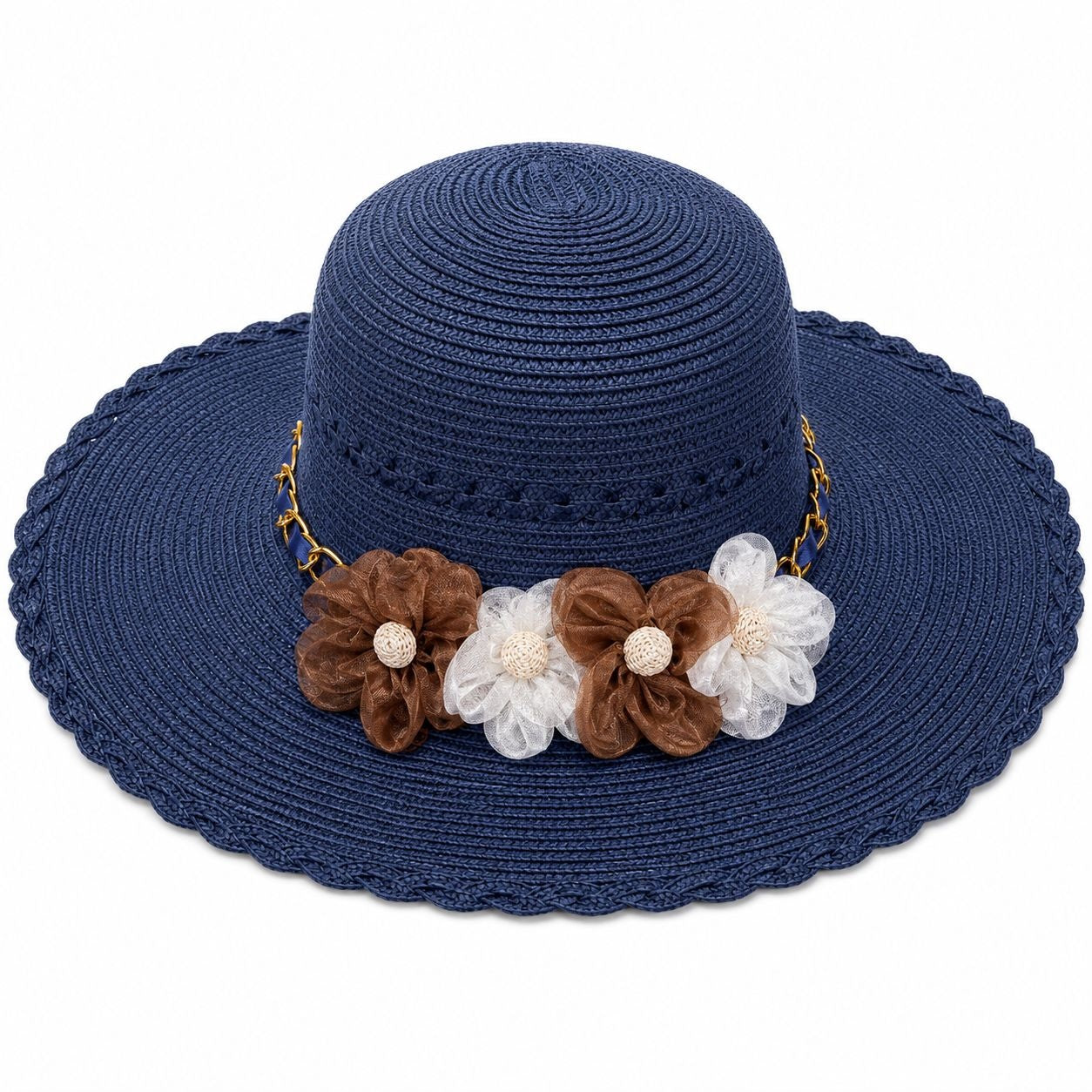 Palarie de Soare pentru Femei Bleumarin cu Floricele – Model Elegant de Vara