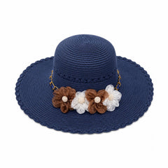 Palarie de Soare pentru Femei Bleumarin cu Floricele – Model Elegant de Vara