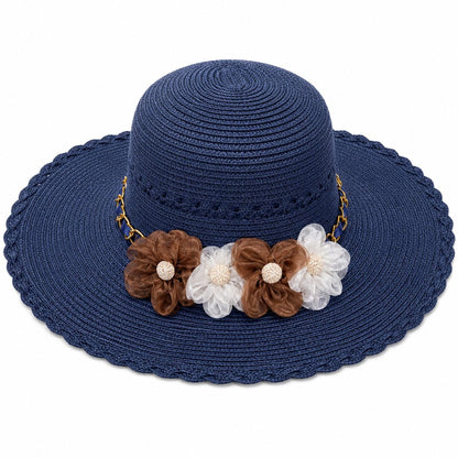 Palarie de Soare pentru Femei Bleumarin cu Floricele – Model Elegant de Vara