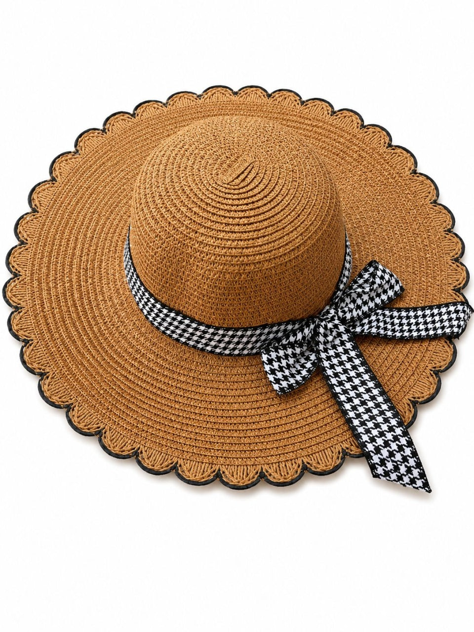 Palarie de Soare pentru Femei Maro cu Fundita Alb-Negru Eleganta – Model Chic de Vara