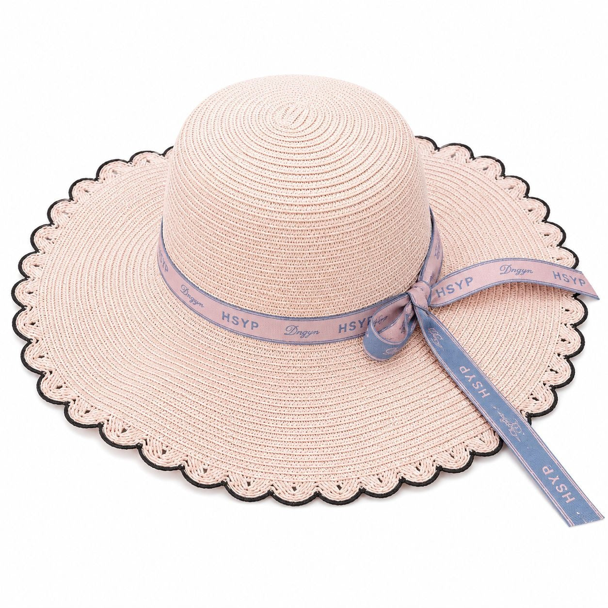 Palarie de Soare pentru Femei, Roz Pal, cu Fundita Eleganta si Boruri Ondulate, Stil Chic de Vara