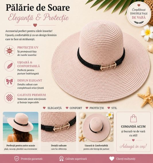 Palarie de Soare pentru Femei Roz Pudrat cu Detaliu Ancora – Model Elegant de Vara