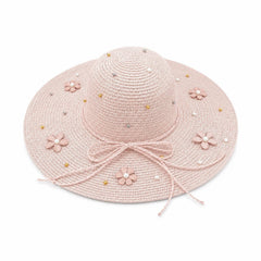 Palarie de Soare Roz Eleganta cu Flori Decorative pentru Plaja si Vacante