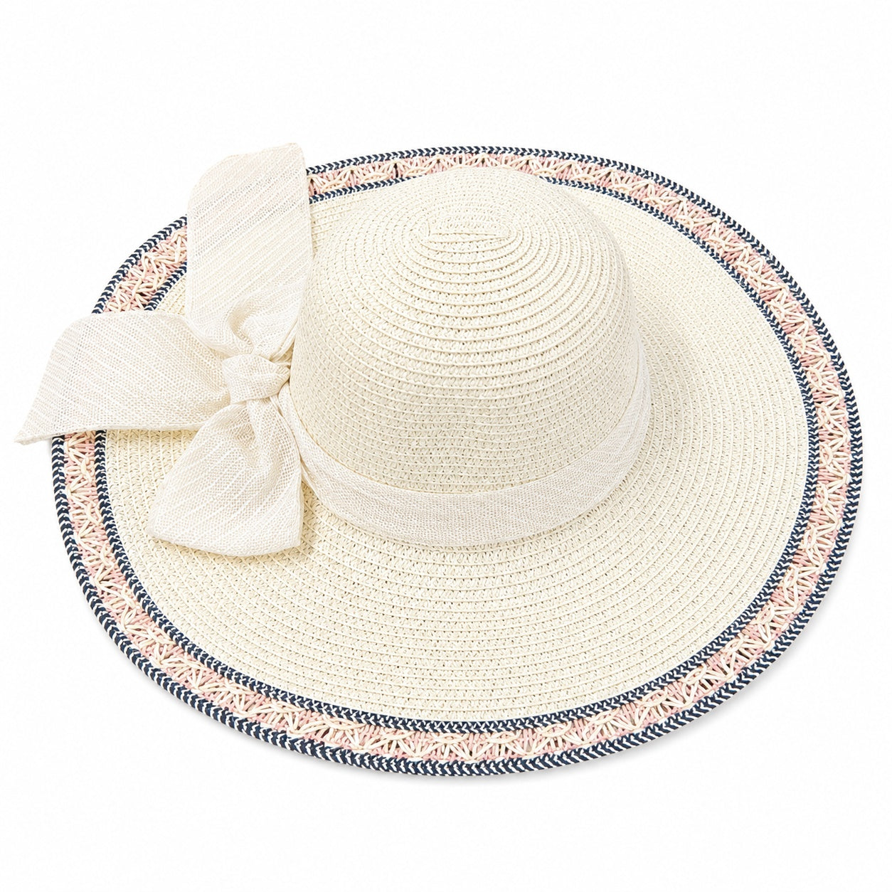Palarie de vara alba eleganta cu funda decorativa pentru plaja si vacante