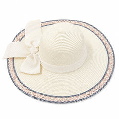 Palarie de vara alba eleganta cu funda decorativa pentru plaja si vacante