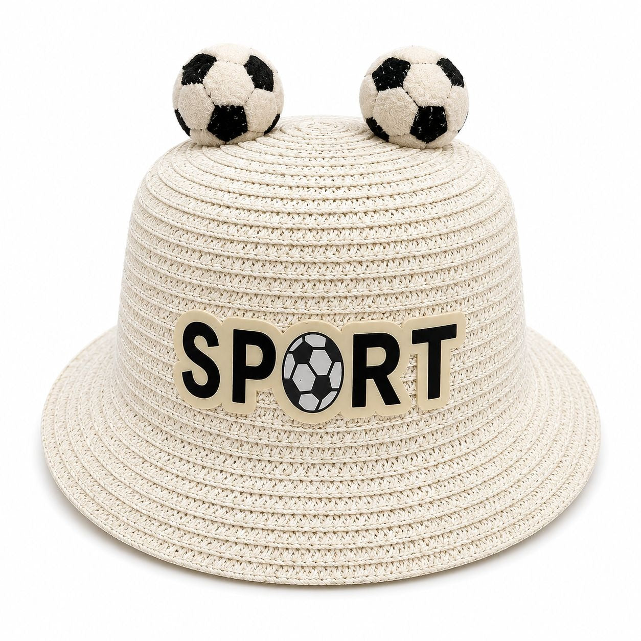 Palarie de Vara Alba Sport pentru Copii, cu Design Minge Fotbal si Protectie UV