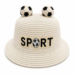 Palarie de Vara Alba Sport pentru Copii, cu Design Minge Fotbal si Protectie UV