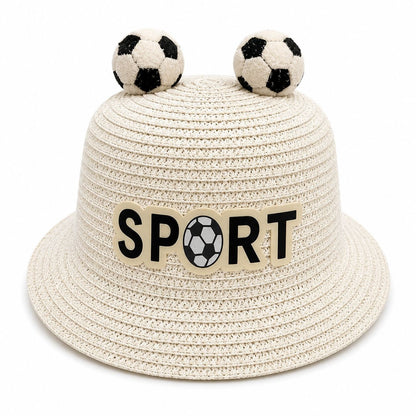 Palarie de Vara Alba Sport pentru Copii, cu Design Minge Fotbal si Protectie UV