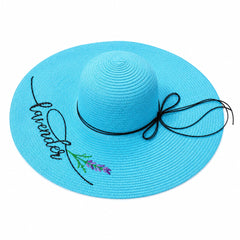 Palarie de vara albastra eleganta cu broderie decorativa pentru plaja si vacante