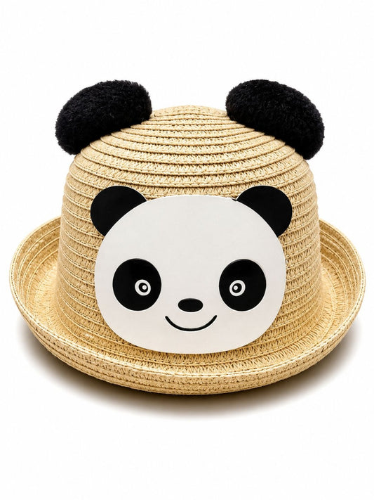 Palarie de Vara Bej cu Panda pentru Copii, Protectie UV si Design Adorabil