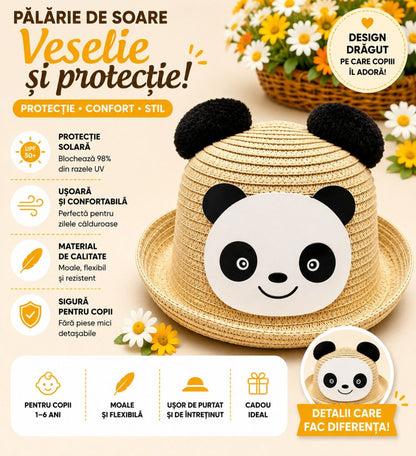 Palarie de Vara Bej cu Panda pentru Copii, Protectie UV si Design Adorabil