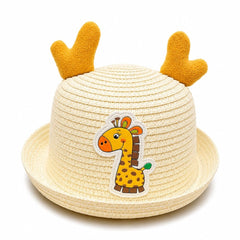 Palarie de Vara Bej Deschis pentru Copii cu Girafa, Protectie UV si Design Vesel