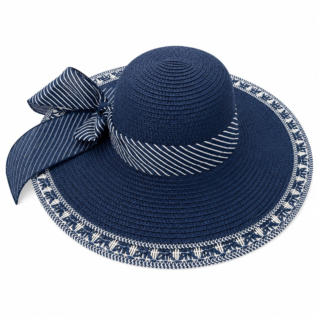 Palarie de vara bleumarin eleganta cu funda decorativa pentru plaja si vacante