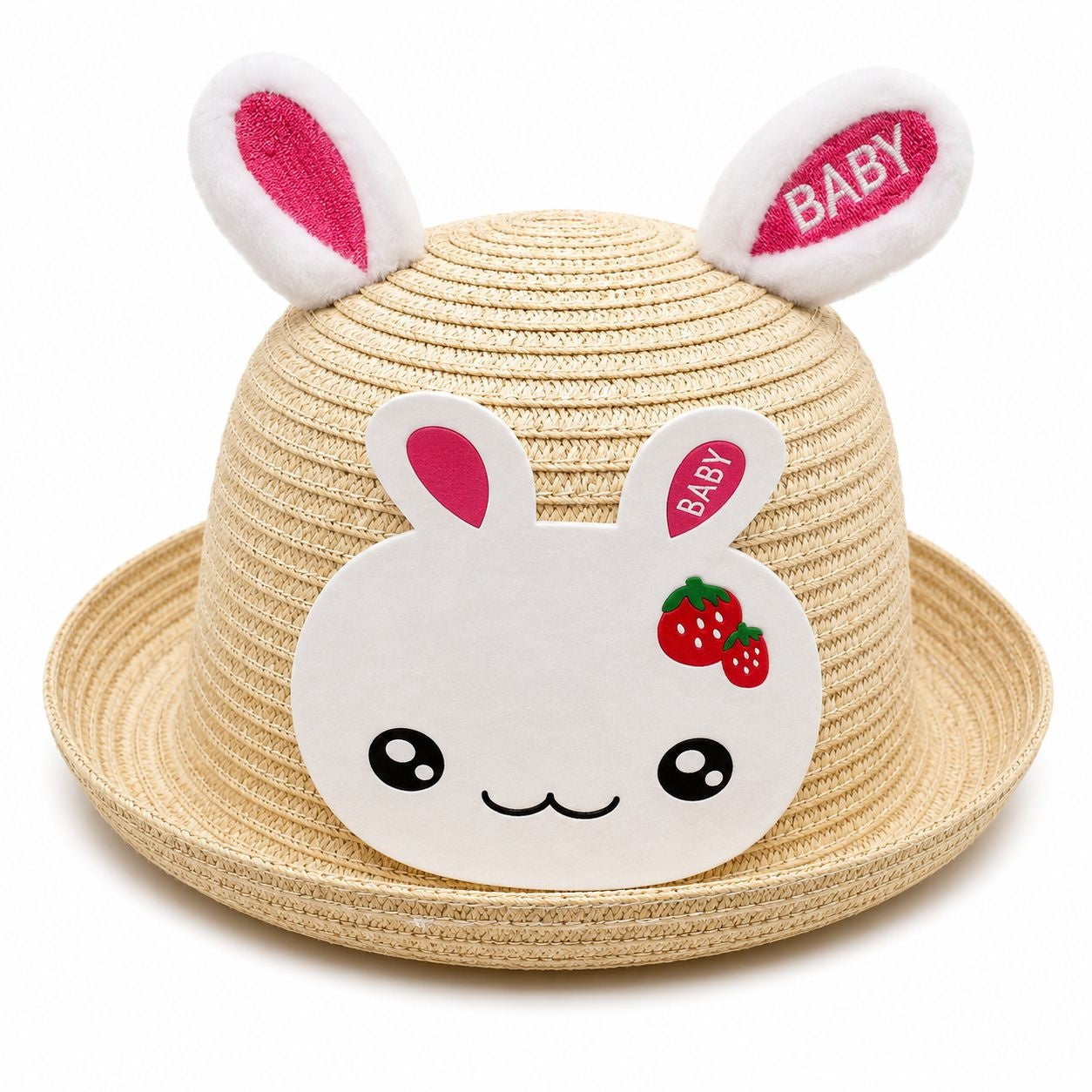 Palarie de Vara Crem cu Iepuras Roz pentru Copii, Protectie UV si Design Adorabil