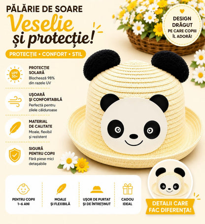 Palarie de Vara Crem cu Panda pentru Copii, Protectie UV si Design Jucaus