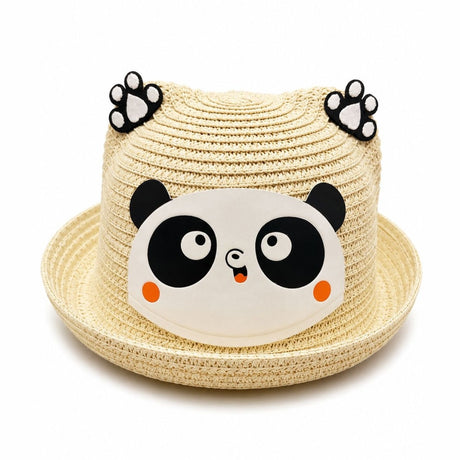 Palarie de Vara Crem Deschis cu Panda pentru Copii, Protectie UV si Design Vesel