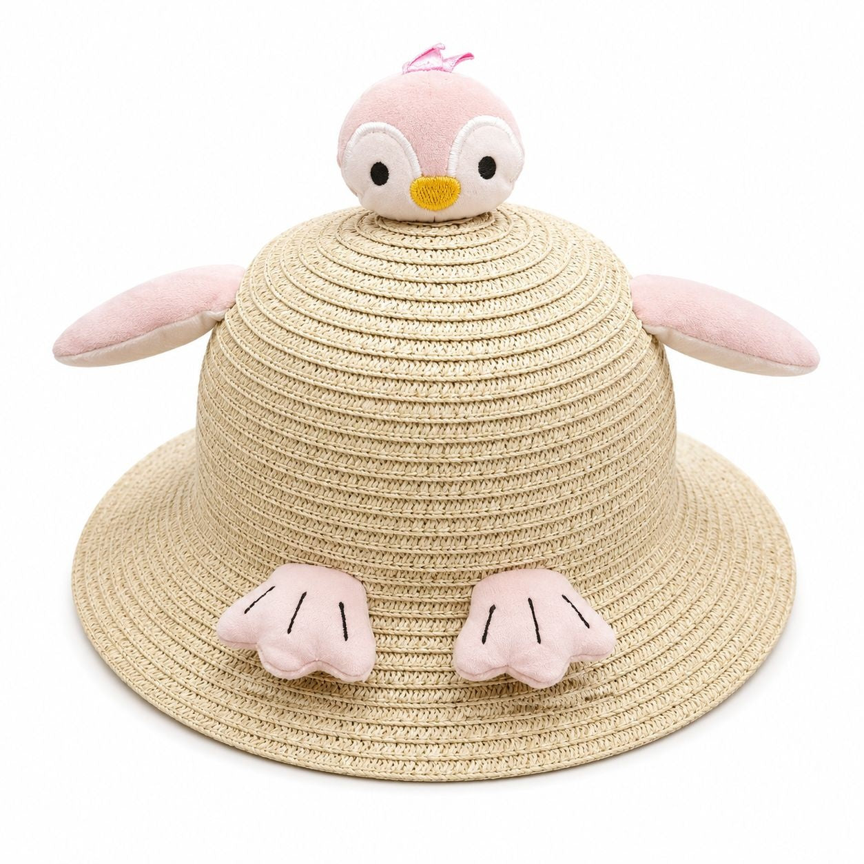 Palarie de Vara Crem pentru Copii, cu Design Pinguin Roz si Protectie UV