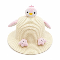 Palarie de Vara Crem pentru Copii, cu Design Pinguin si Protectie UV