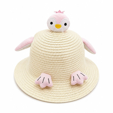 Palarie de Vara Crem pentru Copii, cu Design Pinguin si Protectie UV
