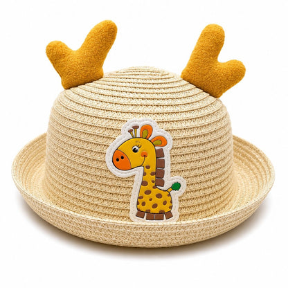 Palarie de Vara Crem pentru Copii cu Girafa Galbena, Protectie UV si Design Adorabil