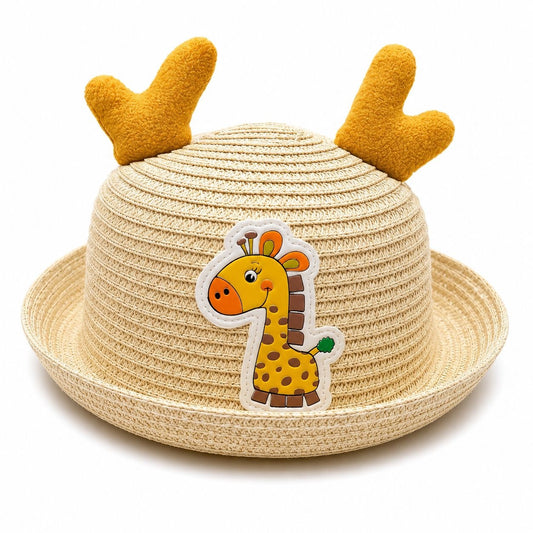 Palarie de Vara Crem pentru Copii cu Girafa Galbena, Protectie UV si Design Adorabil