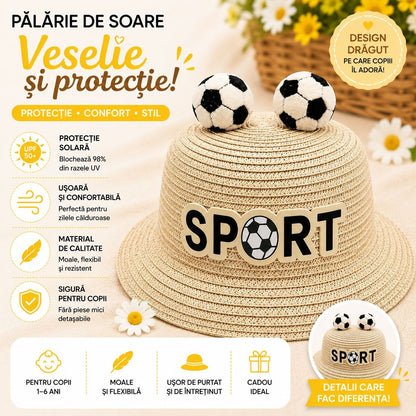 Palarie de Vara Crem Sport pentru Copii, cu Design Minge Fotbal si Protectie UV