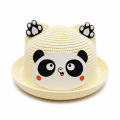 Palarie de Vara Crem Vanilie cu Panda pentru Copii, Protectie UV si Design Dragut