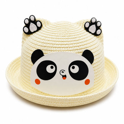 Palarie de Vara Crem Vanilie cu Panda pentru Copii, Protectie UV si Design Dragut