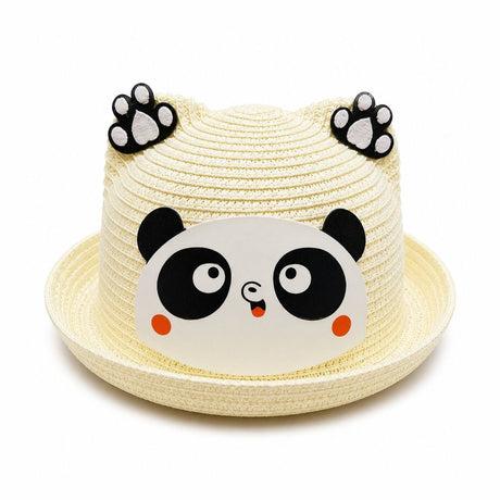 Palarie de Vara Crem Vanilie cu Panda pentru Copii, Protectie UV si Design Dragut
