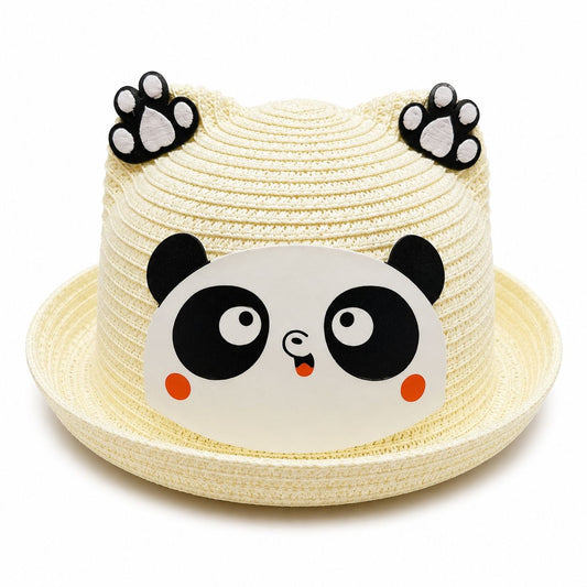 Palarie de Vara Crem Vanilie cu Panda pentru Copii, Protectie UV si Design Dragut