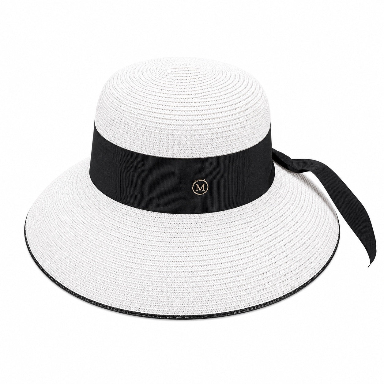 Palarie de vara dama alba cu banda neagra eleganta si protectie UV pentru plaja