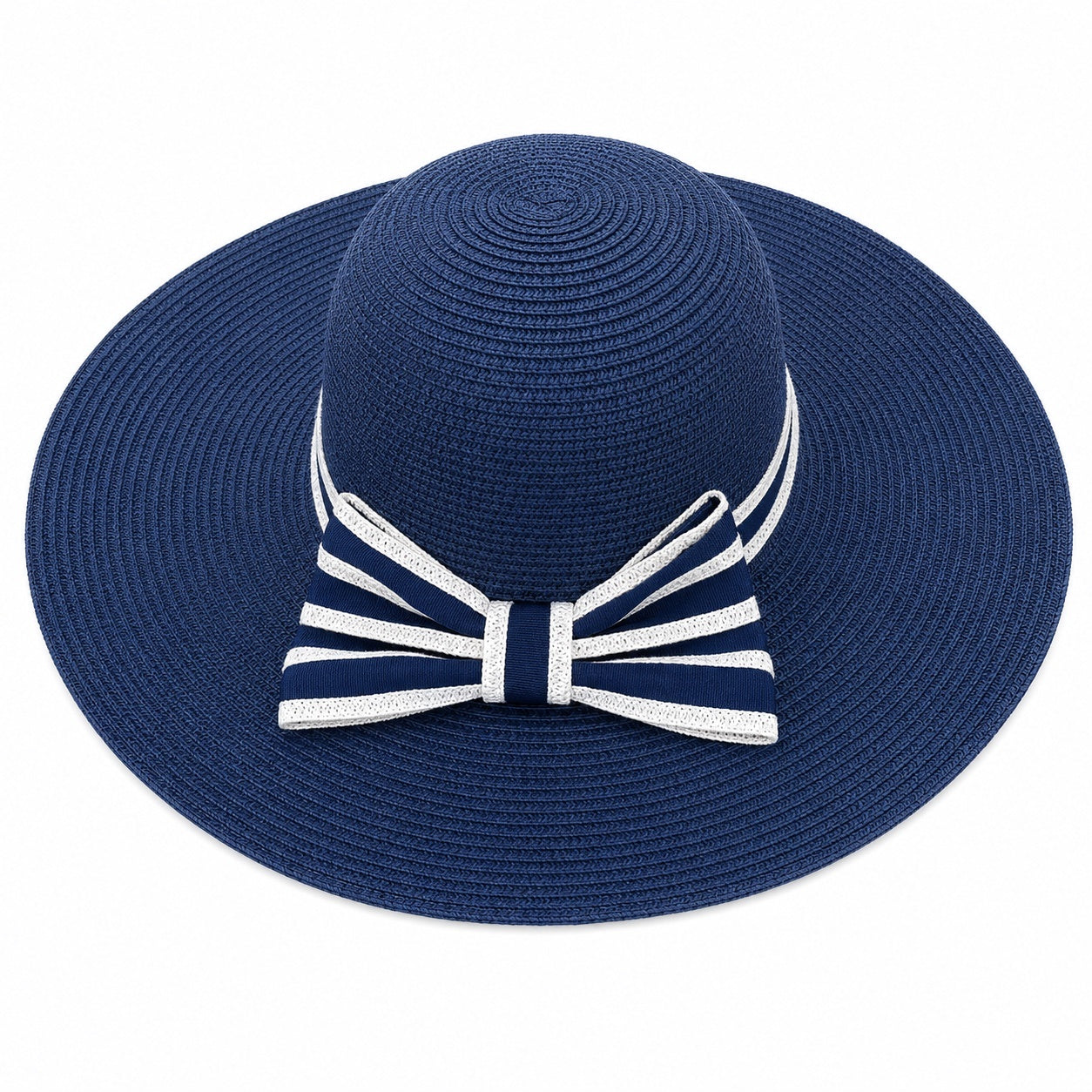 Palarie de vara dama albastru elegant cu funda decorativa si protectie UV pentru plaja