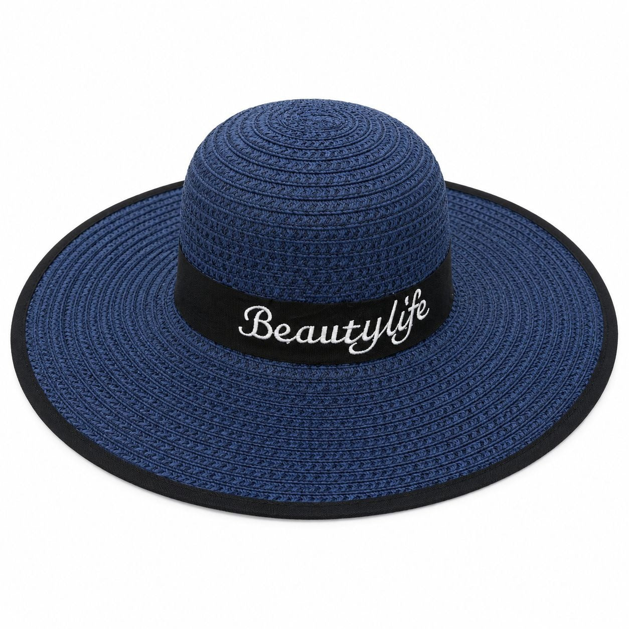 Palarie de vara dama bleumarin cu protectie UV si banda decorativa eleganta