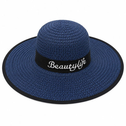 Palarie de vara dama bleumarin cu protectie UV si banda decorativa eleganta
