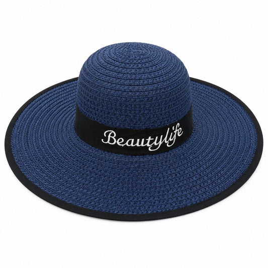 Palarie de vara dama bleumarin cu protectie UV si banda decorativa eleganta