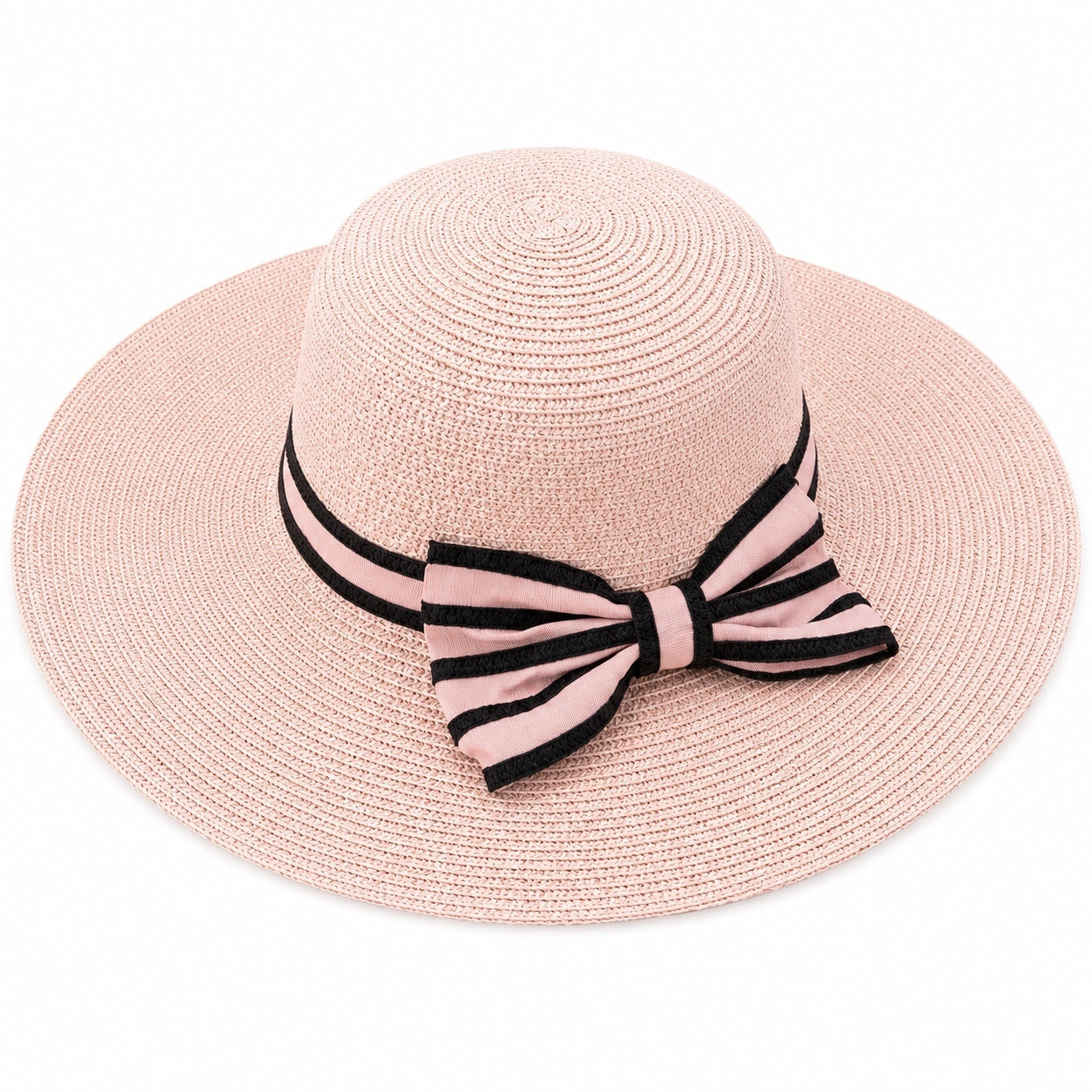 Palarie de vara dama roz cu funda eleganta pentru plaja, vacanta si protectie solara