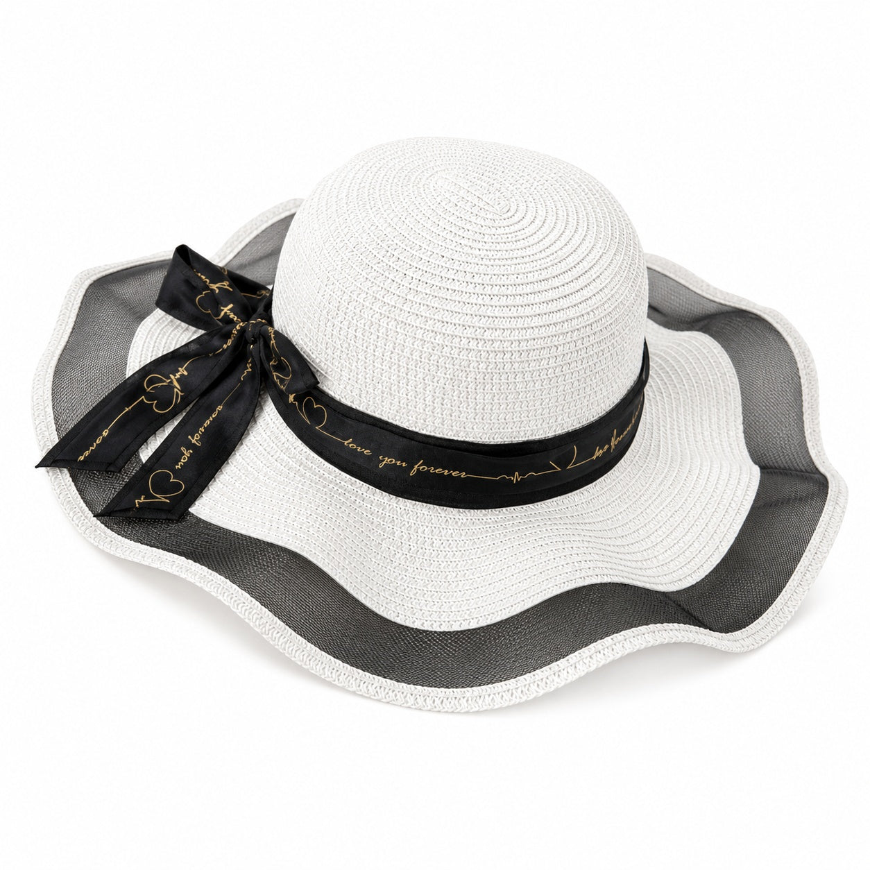 Palarie de vara eleganta alb-negru pentru plaja, perfecta pentru vacante si tinute de sezon