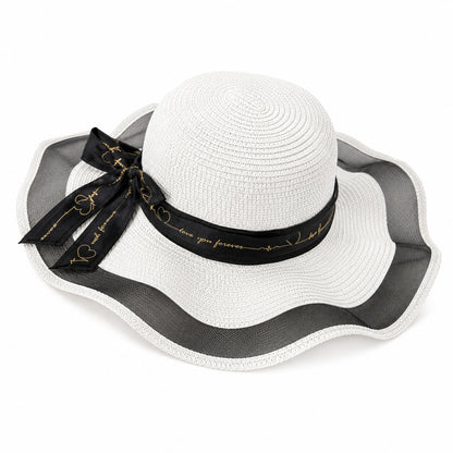 Palarie de vara eleganta alb-negru pentru plaja, perfecta pentru vacante si tinute de sezon