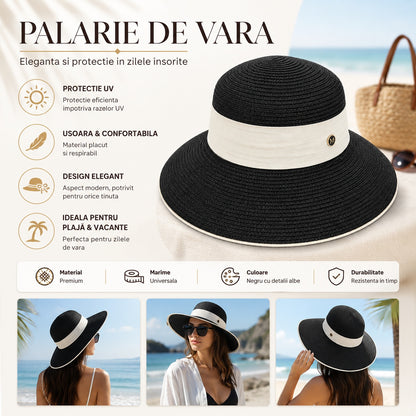 Palarie de vara eleganta neagra cu detalii contrastante pentru plaja si vacante