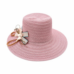 Palarie de Vara Eleganta pentru Femei, Roz Pastel cu Bor Lat si Detalii Decorative