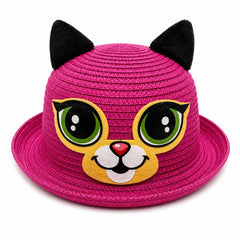 Palarie de Vara Fucsia pentru Copii, cu Design Pisicuta si Protectie UV