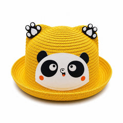Palarie de Vara Galben Mustar cu Panda pentru Copii, Protectie UV si Design Vesel