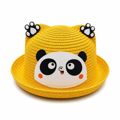 Palarie de Vara Galben Mustar cu Panda pentru Copii, Protectie UV si Design Vesel