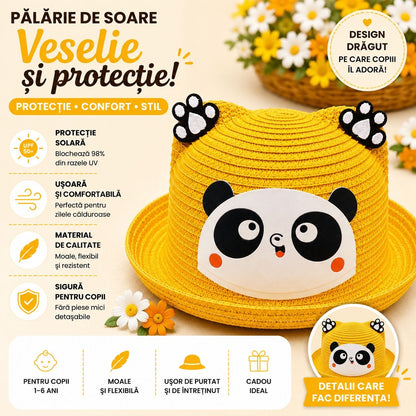 Palarie de Vara Galben Mustar cu Panda pentru Copii, Protectie UV si Design Vesel