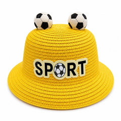 Palarie de Vara Galbena Sport pentru Copii, cu Design Minge Fotbal si Protectie UV