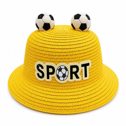 Palarie de Vara Galbena Sport pentru Copii, cu Design Minge Fotbal si Protectie UV