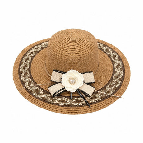 Palarie de Vara Maro pentru Femei, cu Bor Lat, Floare Eleganta si Protectie UV